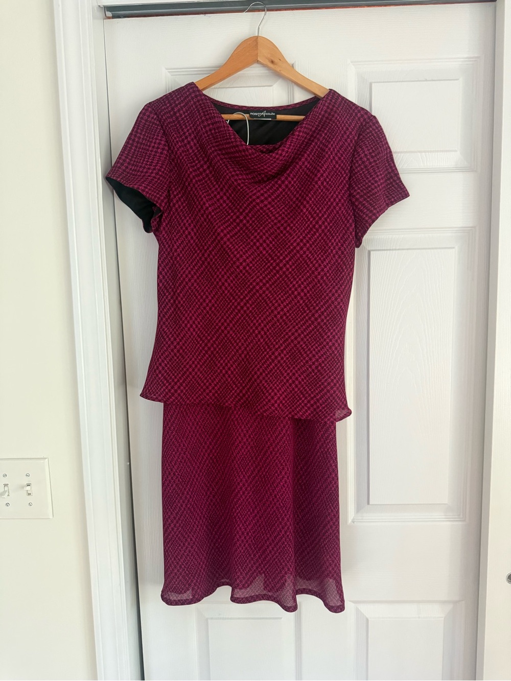 Vintage Burgundy and Black Houndstooth Two-piece Dress Set